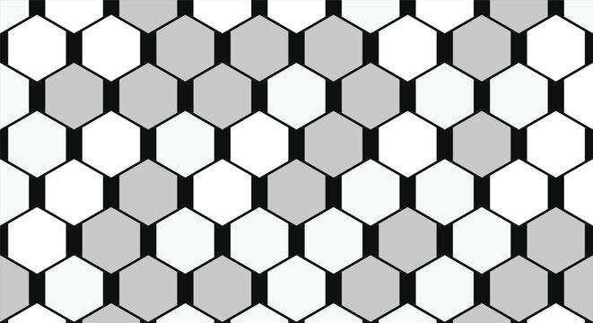Hexagons arranged in a repeating grid pattern create a modern monochrome geometric texture that provides a clean and balanced backdrop for various digital design projects and visual presentations.