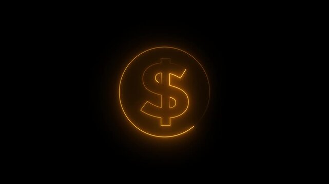 dollar sign, dollar icon animation. glowing neon dollar sing animation, neon line circle animation on a black background,with