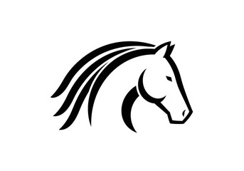 Minimalist horse head logo with flowing mane line art © sri