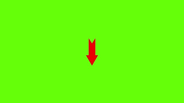 Red downward arrow animation on green screen background, for easy chroma, key compositing