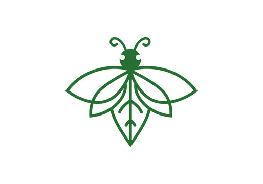 Minimalist green firefly and leaf logo icon on white