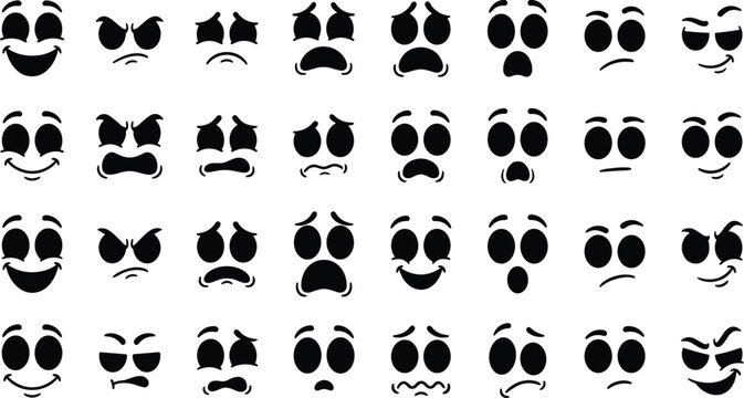 Collection of cartoon ghost faces and expressions, spooky and funny emoticons