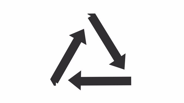 Black universal recycle symbol with three arrows isolated on the alpha channel. Minimalist black recycling icon for sustainability and waste management element concept.