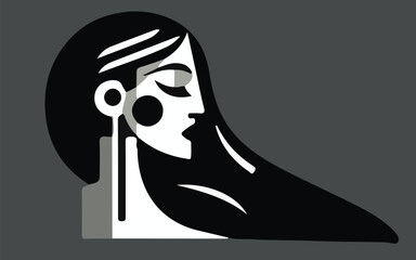 art deco woman profile portrait illustration black white geometric elegant vintage fashion beauty logo vector design © Sumaia