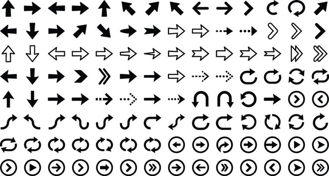 Diverse set of arrow icons and symbols, directional pointers and navigation elements