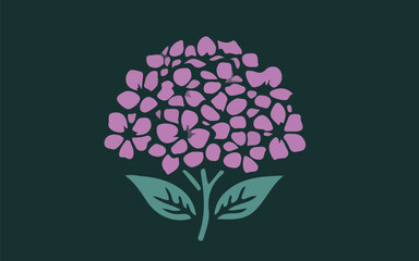 hydrangea flower botanical illustration pink lavender teal flat minimal dark green background floral print brand design © Sumaia