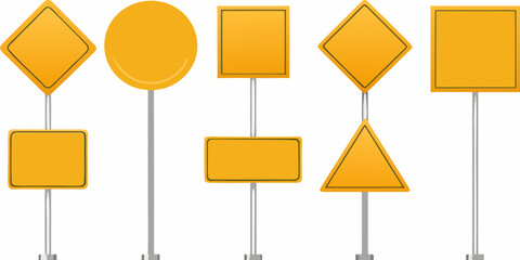 collection of yellow traffic signs with blank surfaces vector illustration © Arabinda