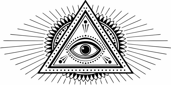 all seeing eye symbol black and white vector illustration on white background