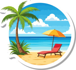 Fototapeta premium Beach Chair Under Palm Tree.