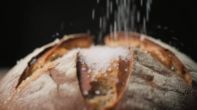 Sliced bread being dusted with flour.