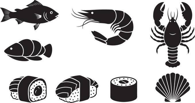 Black and white of various animals and traced outline wildlife des
