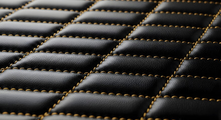Obraz premium Black quilted leather upholstery with luxury yellow diamond pattern stitching