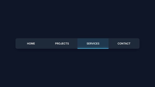 Animated Navigation Bar with Home Projects Services and Contact Options.
