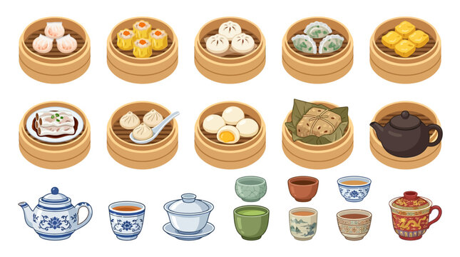 Dim sum food and tea.