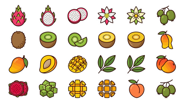 Colorful Fruit Icons Collection.
