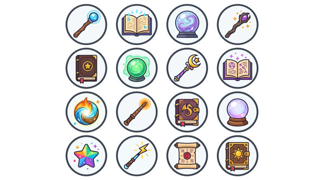 Magic fantasy icons set.
