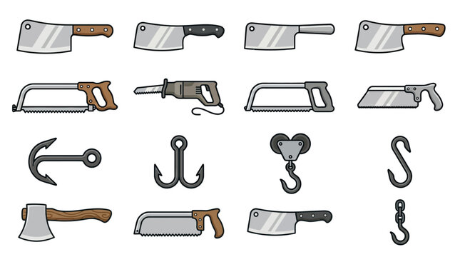 Various sharp kitchen cutting tools.