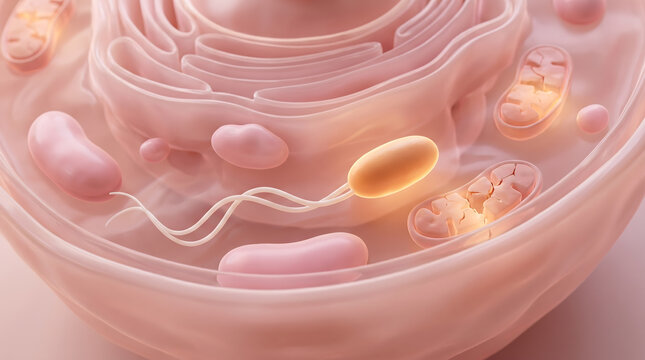 3D cell interior showing endoplasmic reticulum mitochondria organelle sperm structure