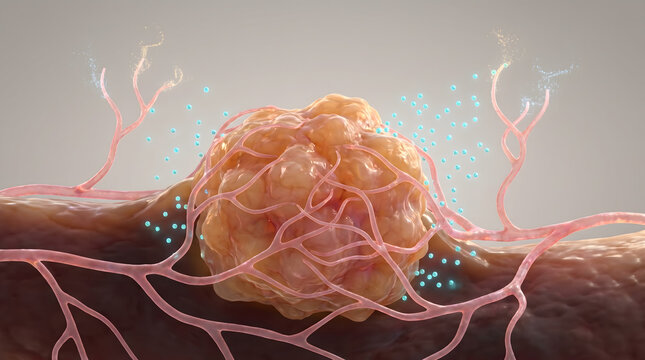 Cancer tumor growing on tissue surface drug nanoparticle delivery oncology medical 3D