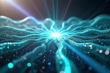 Fototapeta premium Abstract Digital Waves of Light and Sparkling Particles