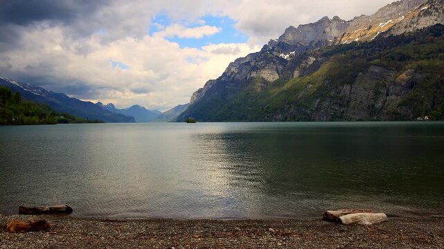 the walensee lake in switzerland in spring 4k video