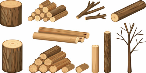 various forms of wood including logs branches and a tree illustration © Nirob