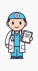 Fototapeta premium Illustration of a doctor holding a clipboard with a stethoscope around their neck. The doctor is smiling, creating a sense of trust and care.