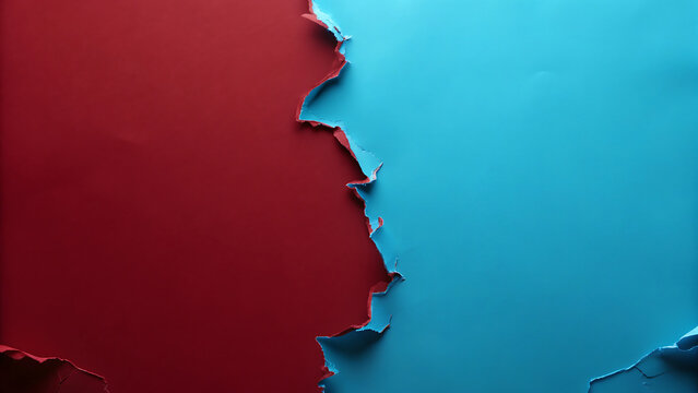 Red and blue abstract geometric split design