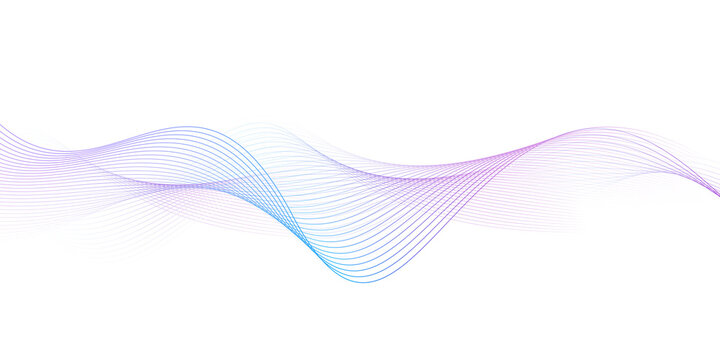 Abstract neon wave lines in blue and purple gradient isolated on transparent background, futuristic flowing energy lines, technology style design element. PNG file.