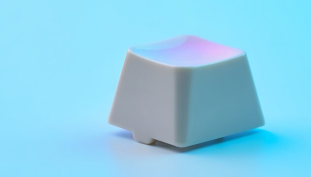 Close up of a single keyboard keycap against a gradient light blue backdrop