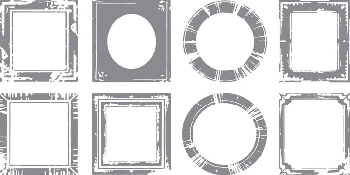 Collection of vintage antique frames and round floral borders featuring decorative retro vector design elements for blank labels or ornamental art stamps