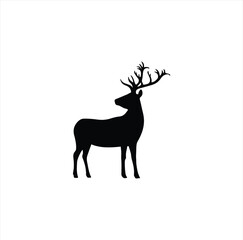 Fototapeta premium Cervid silhouette stands with its head turned, offering a versatile graphic icon that represents forest wildlife in a clean and contemporary style.