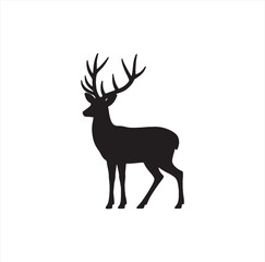 Fototapeta premium Buck silhouette displays prominent antlers in a sharp, minimalist graphic composition suitable for outdoor branding or nature-inspired design projects.