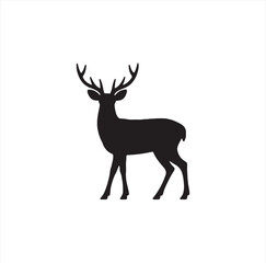 Obraz premium Stag silhouette stands gracefully in a profile position against a clean white background, providing an elegant graphic element for creative design projects.
