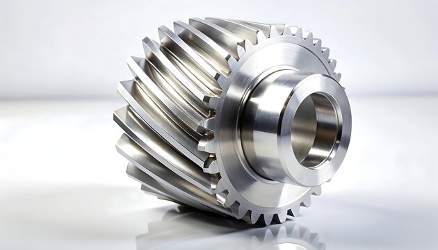 Metallic gear mechanism detailed close up isolated on white background