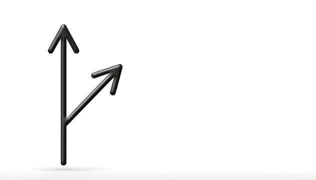 Three way arrow symbol pointing up and right isolated on a white background