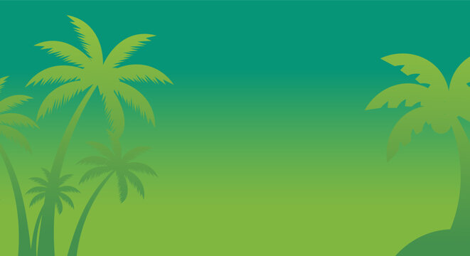 Tropical palm trees silhouetted against a vibrant green and teal gradient background