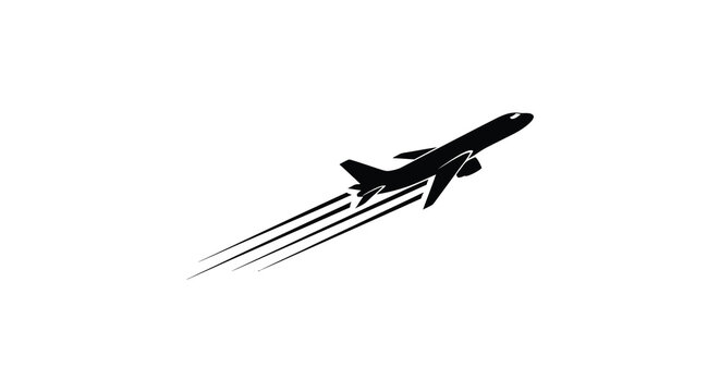 Airplane in flight with speed lines black silhouette on a white background silhouette high quality professional detailed modern elegant stylish clean