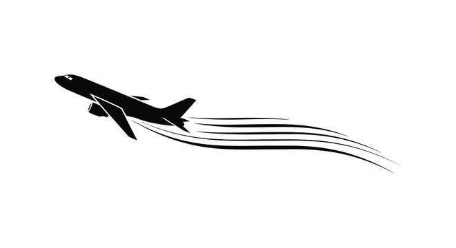Airplane silhouette with speed lines against a white background silhouette high quality professional detailed modern elegant stylish clean crisp vibrant colorful