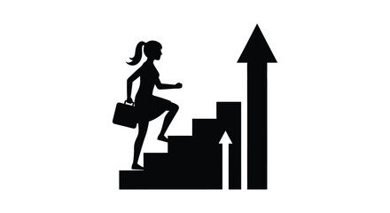 Fototapeta premium Businesswoman climbing stairs with briefcase and graph black silhouette high quality professional detailed modern elegant stylish clean crisp vibrant colorful digital