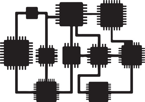 Circuit board, electronic components, black and white, vector illustration, technology schema