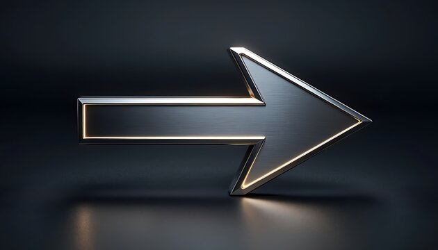 Metallic arrow pointing right on dark background with dramatic lighting