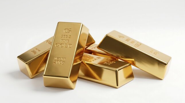 A pile of shiny yellow gold bars with embossed fine gold markings stacked together for financial investment and precious metal wealth reserves