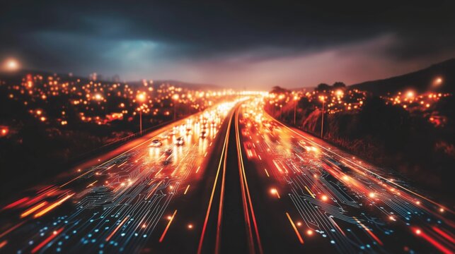 Abstract data speed light trails, high-tech digital network background