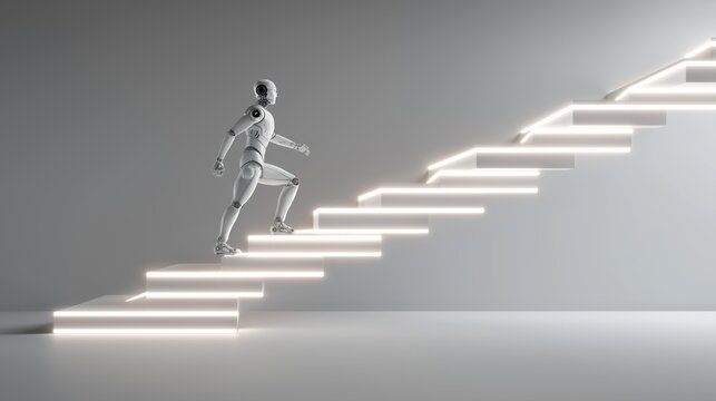 Enterprise AI Transformation Journey With Humanoid Robot Climbing Stairs