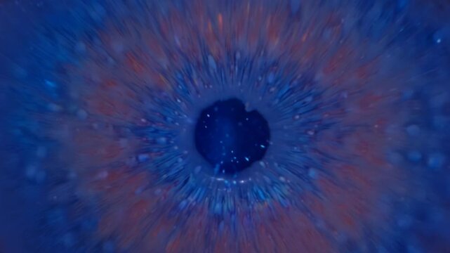 Colorful abstract visual of swirling blue and orange patterns converging towards a central point, creating a dynamic and vibrant display of motion and energy