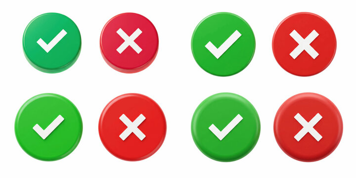 Green and red check and cross buttons on transparent background