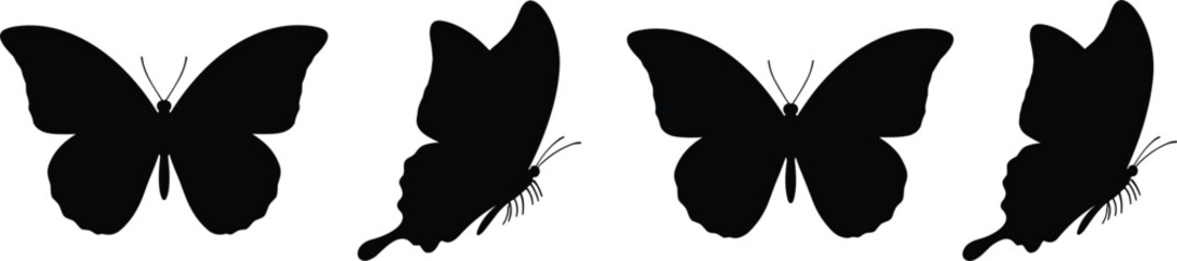  Detailed Black Butterfly Silhouette Collection Featuring Open Wings and Side Profile Views for Nature Branding, Spring Garden Logos, Elegant Wedding Decorations, and Minimalist Insect Graphic Designs © MDTAREK