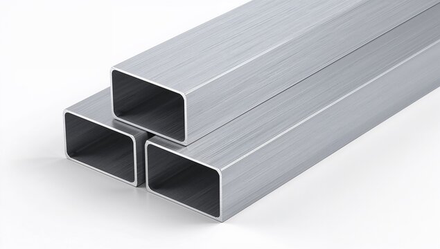 Stack of three silver metal u channel profiles on a white background high quality professional detailed