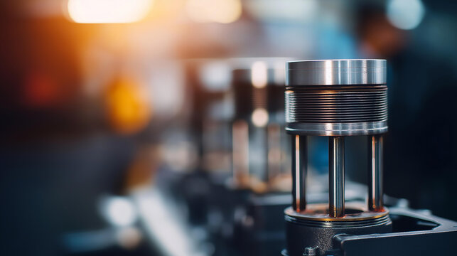 Internal combustion engine with visible piston damage revealing signs of engine failure and malfunction for a diagnostic and maintenance concept. Defocused background. Piston